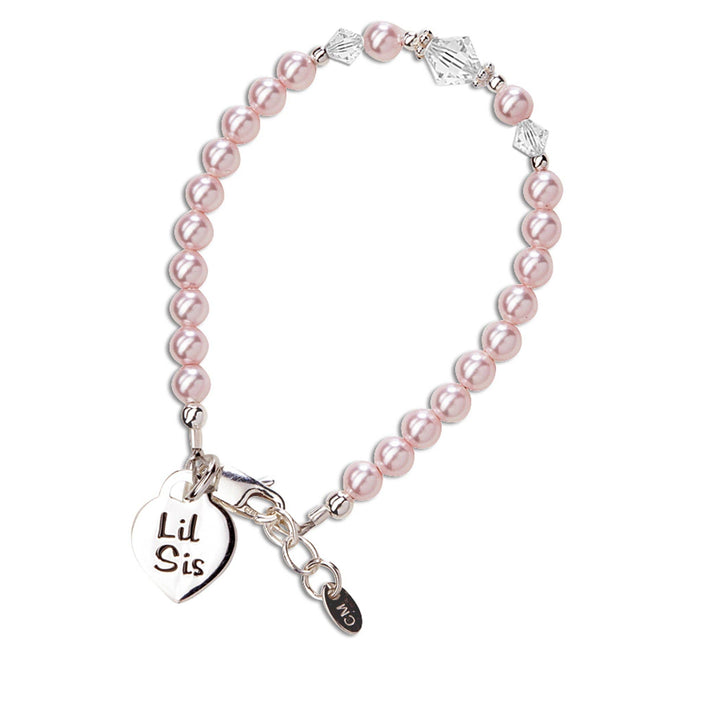 Lil Sis Pink Heart Sterling Silver Bracelet