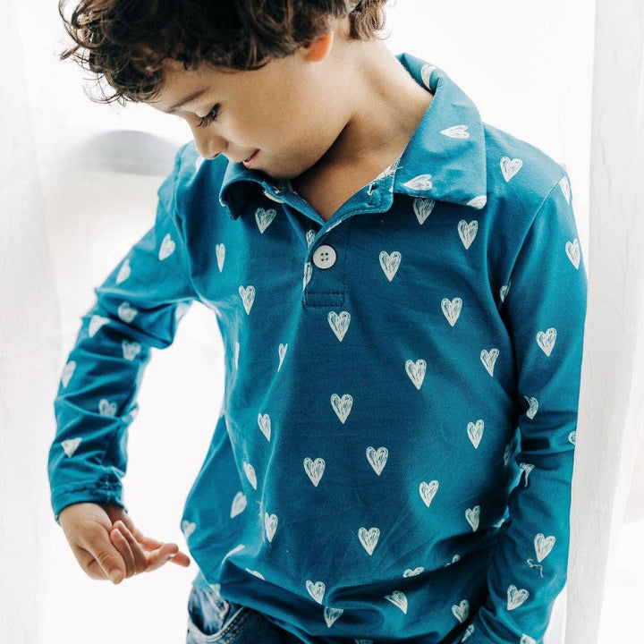 Boys Valentines Long Sleeve Polo